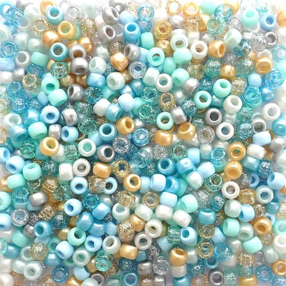 4200 Princess Aqua Blue Mix Pony Beads, Made in USA, 6 x 9mm, Plastic Craft